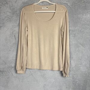 Jackson Rowe Beige Balloon Sleeve Scoop Neck Modal Top Womens Small Long Sleeve